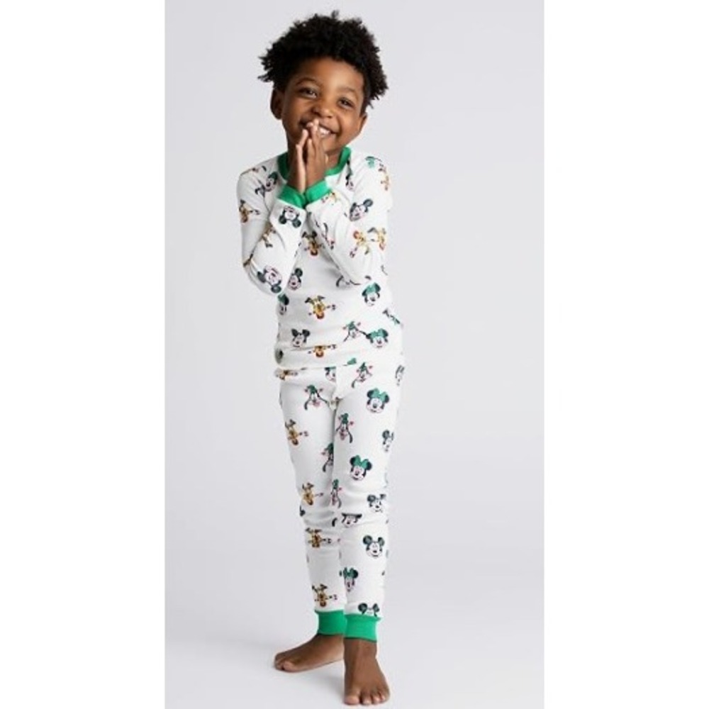 Disney Pajama Set Kids Size 14 White Green 2-Pack Mickey Holiday Print- NWT - Picture 3 of 5